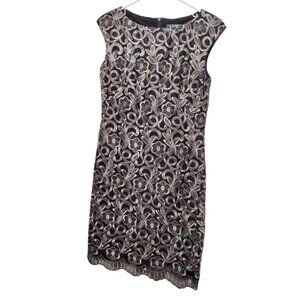 Lauren Ralph Lauren Silver Lace Overlay Black Mini Party Dress Size 4 Floral